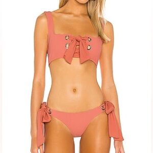 Tularosa Neptune Bikini Bottom in Coral Spice Side Tie Swimsuit Medium